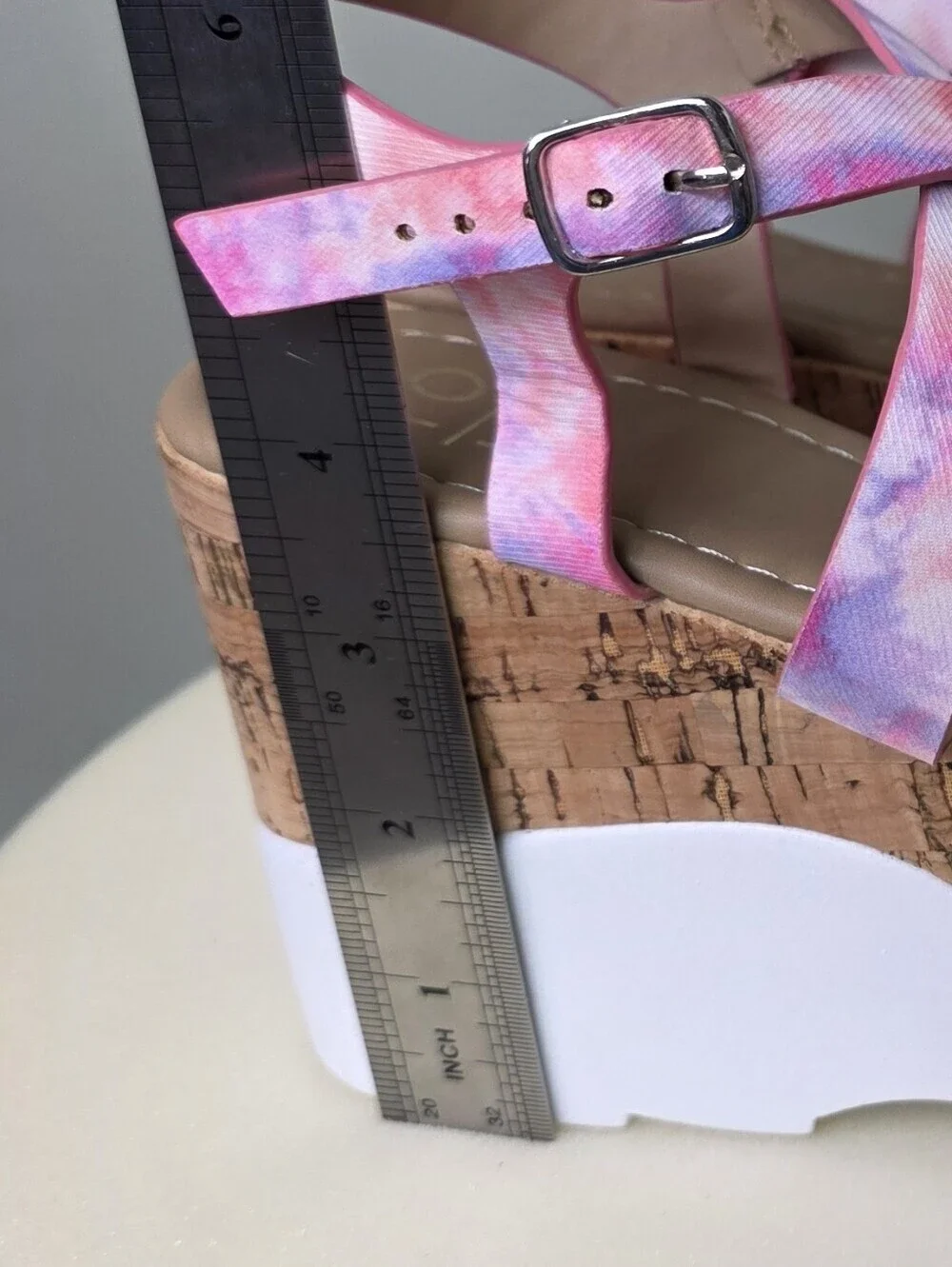 YOKI Jackie Pink Purple Tie Dye Strappy Platform Cork Wedge Sandals NEW Size 7.5